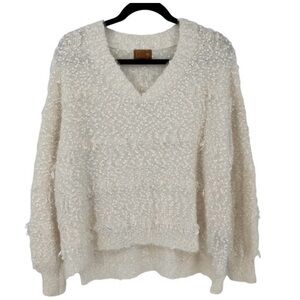 POL V-neck Teddy Pullover Sweater Soft In Ivory Womens Size Large Anthropologie